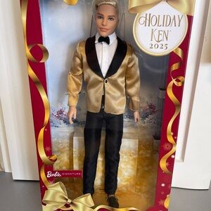 Barbie Signature Holiday Ken 2025 Doll - Gold and Black w/Stand Blonde Hair NIP